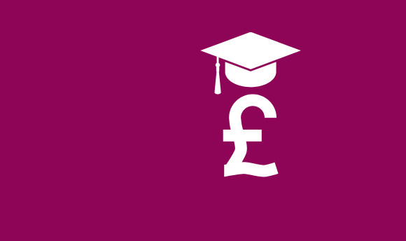 Graphic showing mortarboard with '£' sign underneath